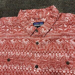 Patagonia Back Step Shirt Tradewinds Indian Red Men's XL All Over Print AOP Hemp